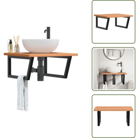 The Living Store Estante de lavabo de pared de acero y madera maciza de haya - Estante de pared