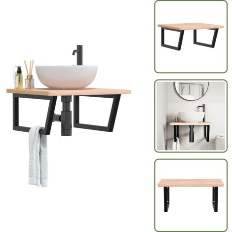 The Living Store Estante de lavabo de pared de acero y madera maciza de haya - Estantería de pared