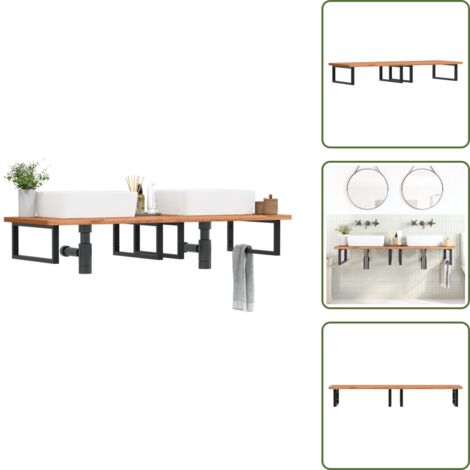 The Living Store Estante de lavabo de pared de acero y madera maciza de haya - Estantería de pared