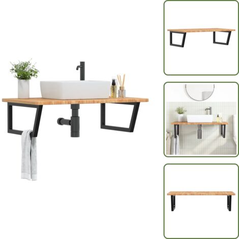 The Living Store Estante de lavabo de pared de acero y madera maciza de roble - Estante de lavabo