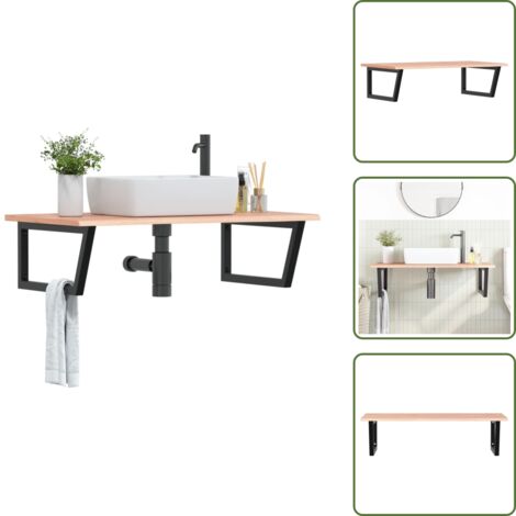 The Living Store Estante de lavabo de pared de acero y madera maciza de roble - Estante de lavabo