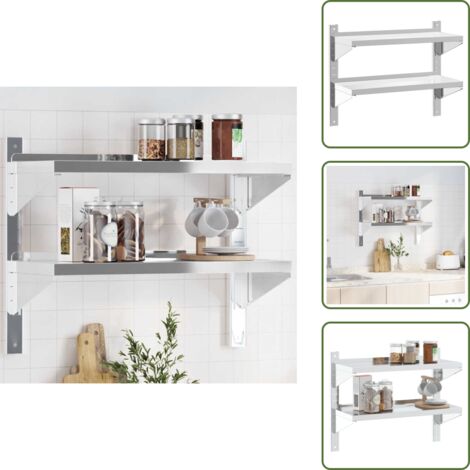 The Living Store Estante de pared acero inoxidable plateado 75x30x60 cm - Estantería de acero inoxidable