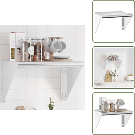The Living Store Estante de pared de acero inoxidable plateado 50x30x31 cm - Estantería de acero inoxidable