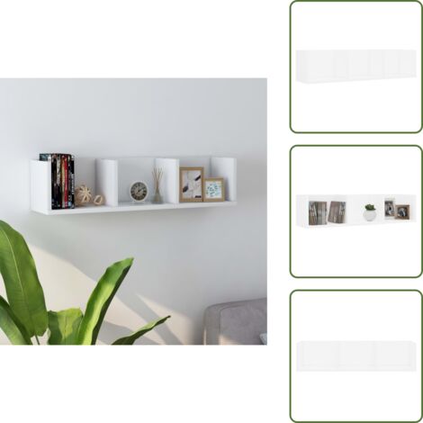 The Living Store Estante de pared para CD madera contrachapada blanco 75x18x18cm - Estante para DVD
