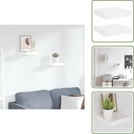 The Living Store Estante flotante de pared 2 uds MDF blanco brillo 23x23,5x3,8cm - Estantería flotante