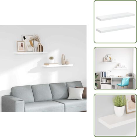 The Living Store Estante flotante de pared 2 uds MDF blanco brillo 80x23,5x3,8cm - Estantería flotante