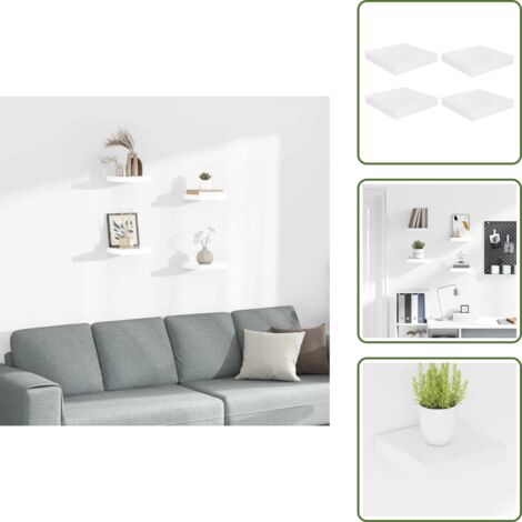 The Living Store Estante flotante de pared 4 uds MDF blanco brillo 23x23,5x3,8cm - Estantería flotante