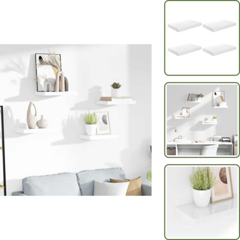 The Living Store Estante flotante de pared 4 uds MDF blanco brillo 40x23x3,8 cm - Estantería flotante