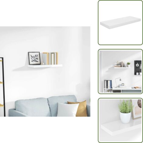 The Living Store Estante flotante de pared blanco brillante MDF 60x23,5x3,8 cm - Estante de exhibición