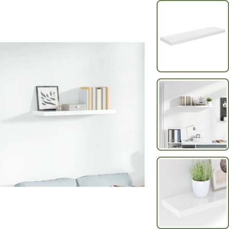 The Living Store Estante flotante de pared blanco brillante MDF 90x23,5x3,8 cm - Estante de exhibición