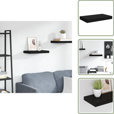 The Living Store Estante flotante de pared MDF negro 40x23x3,8 cm - Estante de exhibición