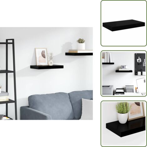 The Living Store Estante flotante de pared negro brillante MDF 40x23x3,8 cm - Estante de exhibición