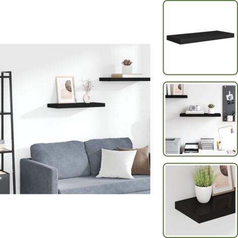 The Living Store Estante flotante de pared negro MDF 60x23,5x3,8 cm - Estante flotante