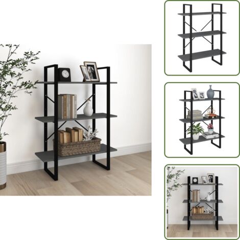 The Living Store Estantería 3 niveles madera maciza de pino gris 80x30x105 cm - Estantería de pino