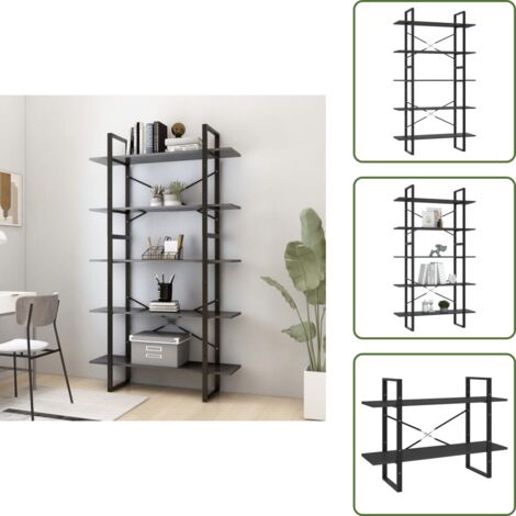 The Living Store Estantería 5 niveles madera ingeniería gris 100x30x175 cm - Estantería de libros