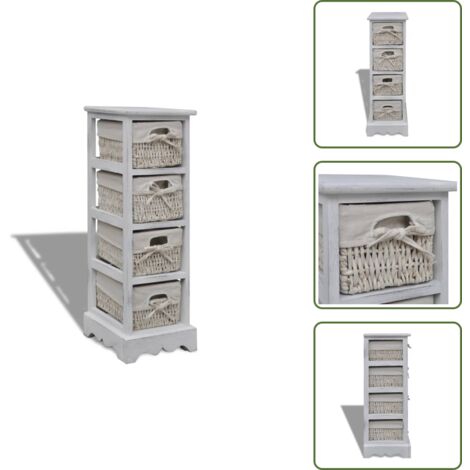 The Living Store Estantería con 4 cestas tejidas madera blanco - Estantería con cestas