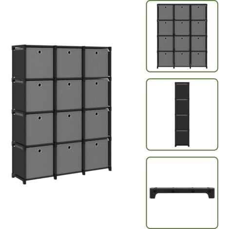 The Living Store Estantería de 12 cubos con cajas tela negra 103x30x141 cm - Estantería de tela