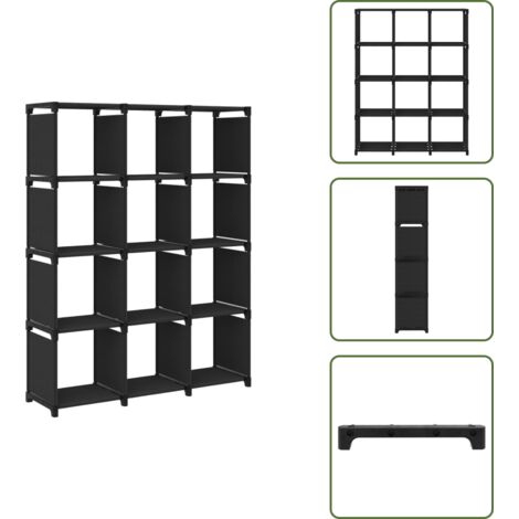 The Living Store Estantería de 12 cubos de tela negra 103x30x141 cm - Estantería de 12 cubos
