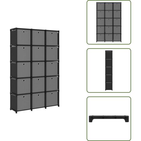 The Living Store Estantería de 15 cubos con cajas de tela negro 103x30x175,5 cm - Estantería de 15 cubos