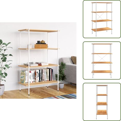 The Living Store Estantería de 4 niveles blanco y roble 80x40x130 cm - Estantería de oficina