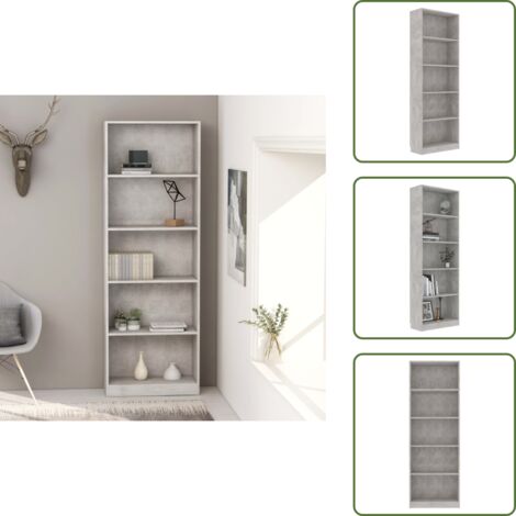 The Living Store Estantería de 5 niveles contrachapada gris hormigón 60x24x175cm - Estantería de madera contrachapada