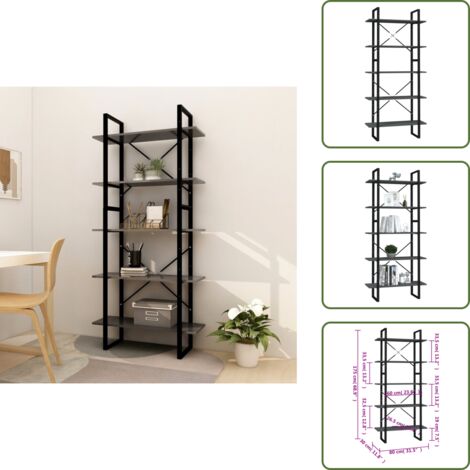 The Living Store Estantería de 5 niveles madera de ingeniería gris 80x30x175 cm - Estantería de madera
