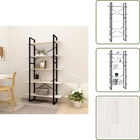 The Living Store Estantería de 5 niveles madera pino maciza blanco 100x30x175 cm - Estantería de madera