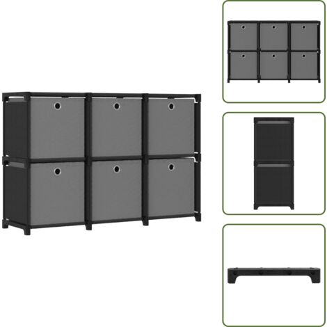 The Living Store Estantería de 6 cubos con cajas de tela negro 103x30x72,5 cm - Estantería decorativa