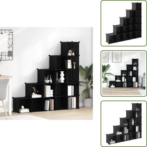 The Living Store Estantería de cubos con 15 compartimentos negro PP - Almacenamiento de objetos