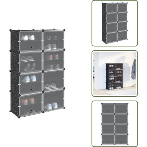 The Living Store Estantería de cubos con 8 compartimentos y puertas PP negro - Estantería de almacenamiento