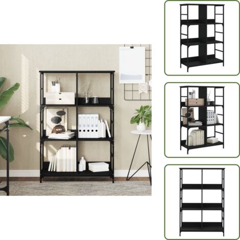 The Living Store Estantería de madera de ingeniería negra 78,5x33x117,5 cm - Estantería de madera de ingeniería