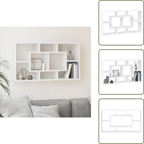 The Living Store Estantería de pared con 8 compartimentos blanco brillante - Estantería de madera