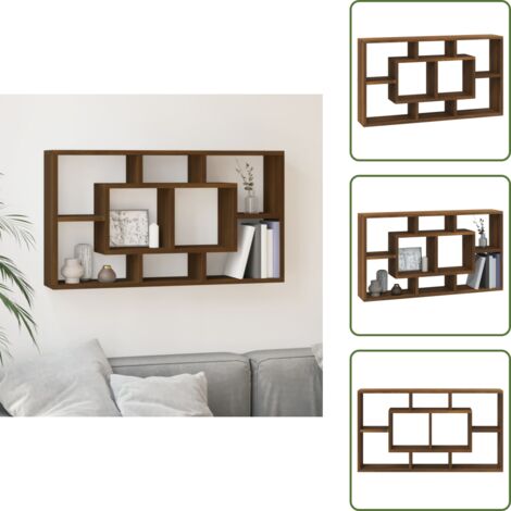 The Living Store Estantería de pared con 8 compartimentos roble marrón - Estantería de madera
