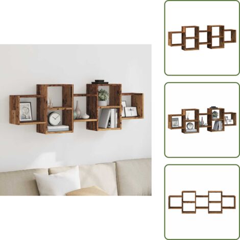 The Living Store Estantería de pared madera ingeniería envejecida 129x18x42 cm - Estantería de madera