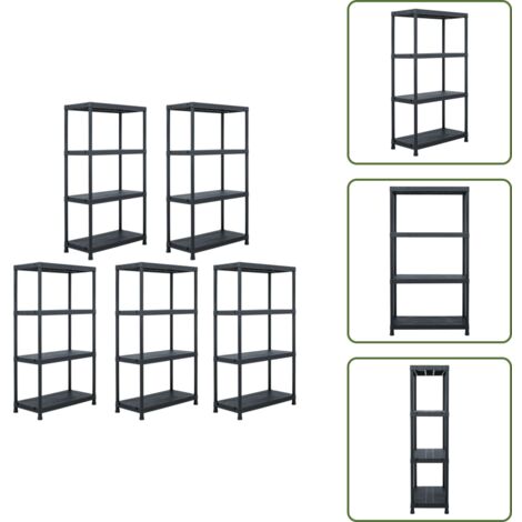 The Living Store Estantería de plástico 5 unidades 60x30x138 cm negro - Estantería para salón