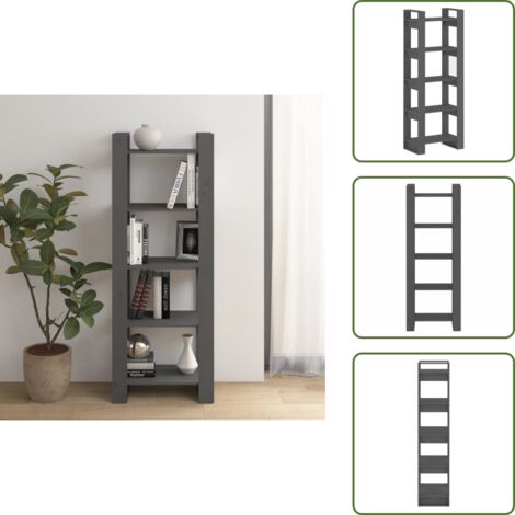The Living Store Estantería/divisor de espacios madera maciza gris 60x35x160 cm - Estantería de libros
