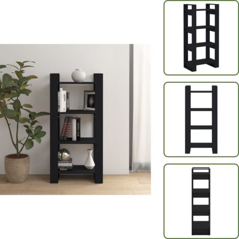 The Living Store Estantería/divisor de espacios madera maciza negro 60x35x125 cm - Estantería de libros