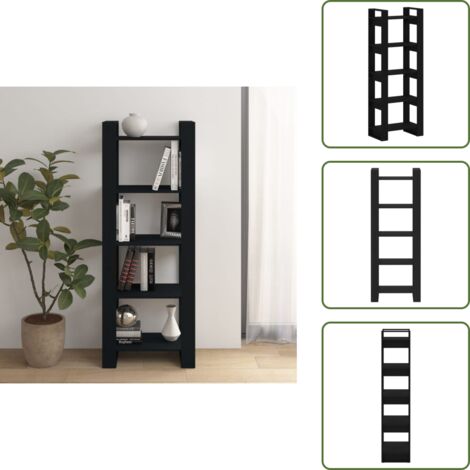 The Living Store Estantería/divisor de espacios madera maciza negro 60x35x160 cm - Estantería de libros