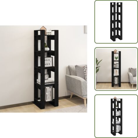 The Living Store Estantería/divisor de espacios madera pino negro 41x35x160 cm - Estantería para libros