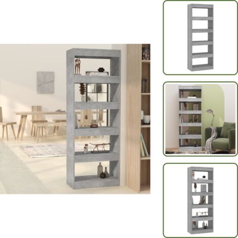 The Living Store Estantería/divisor madera ingeniería gris hormigón 60x30x166 cm - Estantería de libros