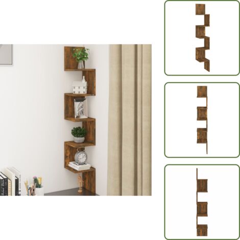 The Living Store Estantería esquina pared madera roble ahumado 20x20x127,5 cm - Estantería de pared