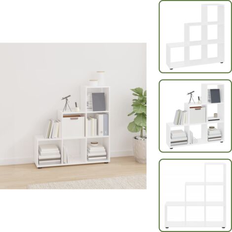 The Living Store Estantería forma de escalera madera contrachapada blanco brillo - Estantería de madera