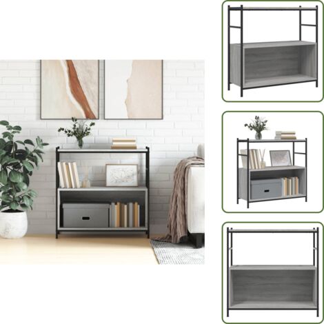 The Living Store Estantería hierro y madera ingeniería gris Sonoma 80x30x78,5 cm - Estantería de hierro