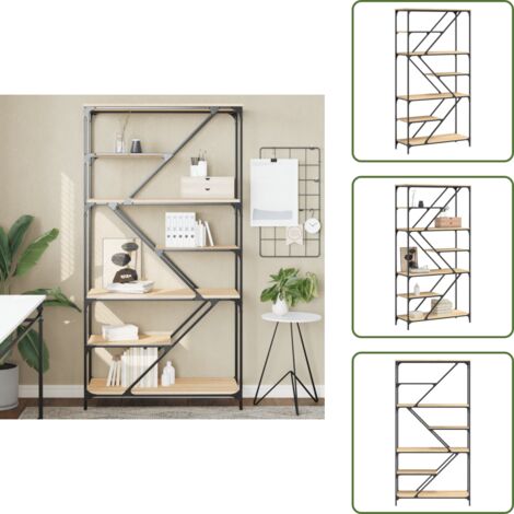 The Living Store Estantería madera de ingeniería acero roble Sonoma 91x36x176 cm - Almacenamiento