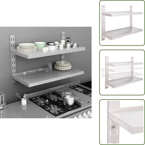 The Living Store Estantería pared flotante 2 niveles acero inoxidable 100x30 cm - Estantería de cocina