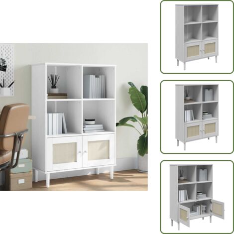 The Living Store Estantería SENJA aspecto ratán madera pino blanco 90x35x130 cm - Estantería de pino