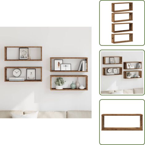 The Living Store Estantes cubo de pared 4 uds madera envejecida 60x15x23 cm - Estantes cúbicos