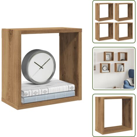 The Living Store Estantes cubo de pared 4 uds madera roble artisan 30x15x30 cm - Estantes de madera