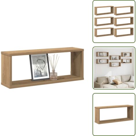 The Living Store Estantes cubo de pared 6 uds madera roble artisan 60x15x23 cm - Estantes de madera