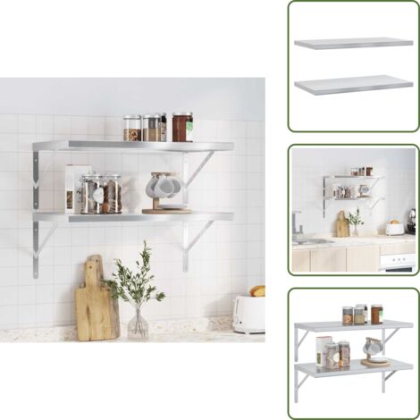 The Living Store Estantes de pared 2 uds acero inoxidable plateado 75x40x3 cm - Estantería de acero inoxidable